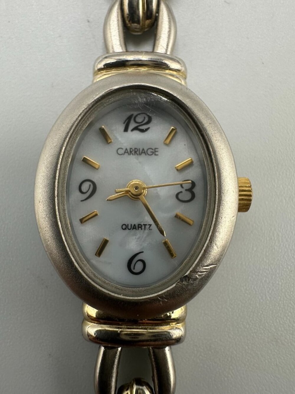3/$30 Carriage Watch Women Silver Gold Two Tone Oval Dial 19MM New Battery 6.5'